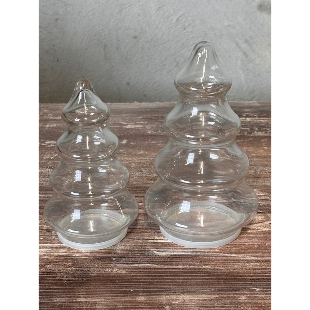 Set of 2 Vintage Clear Glass Christmas tree candy jars‎ or canisters